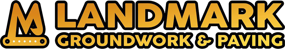 Landmark Groundwork and Paving wordmark and logo